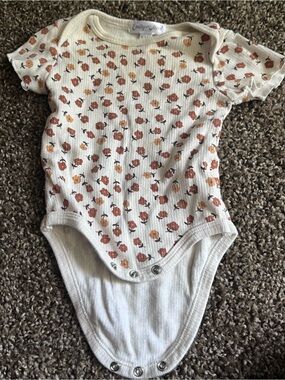 Emily & Oliver Cream Baby One-Piece with Rust Floral Print
